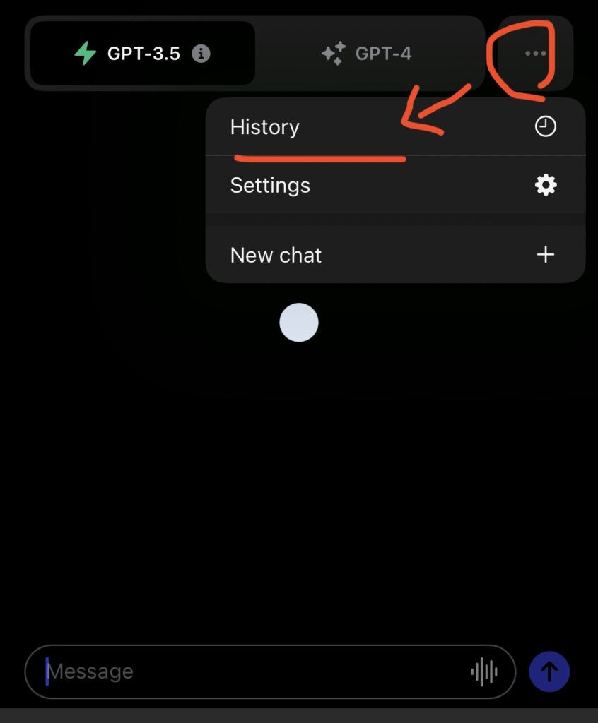 スマホ版のchatGPTの過去会話への移動方法